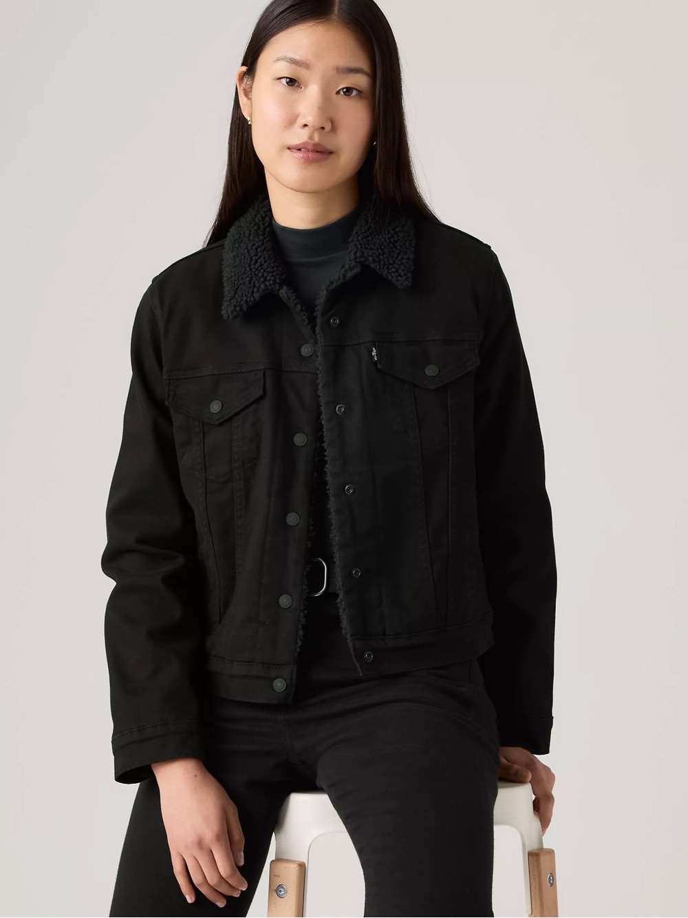 Levi's Black Sherpa Collar Denim Jacket - Women